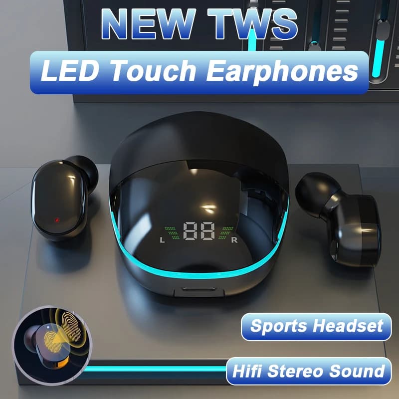 Bluetooth Earphones LED Dispay Bluetooth Headphone HiFi Stereo Music Wireless Earbuds Waterproof Gaming Noise Cancelling Headset