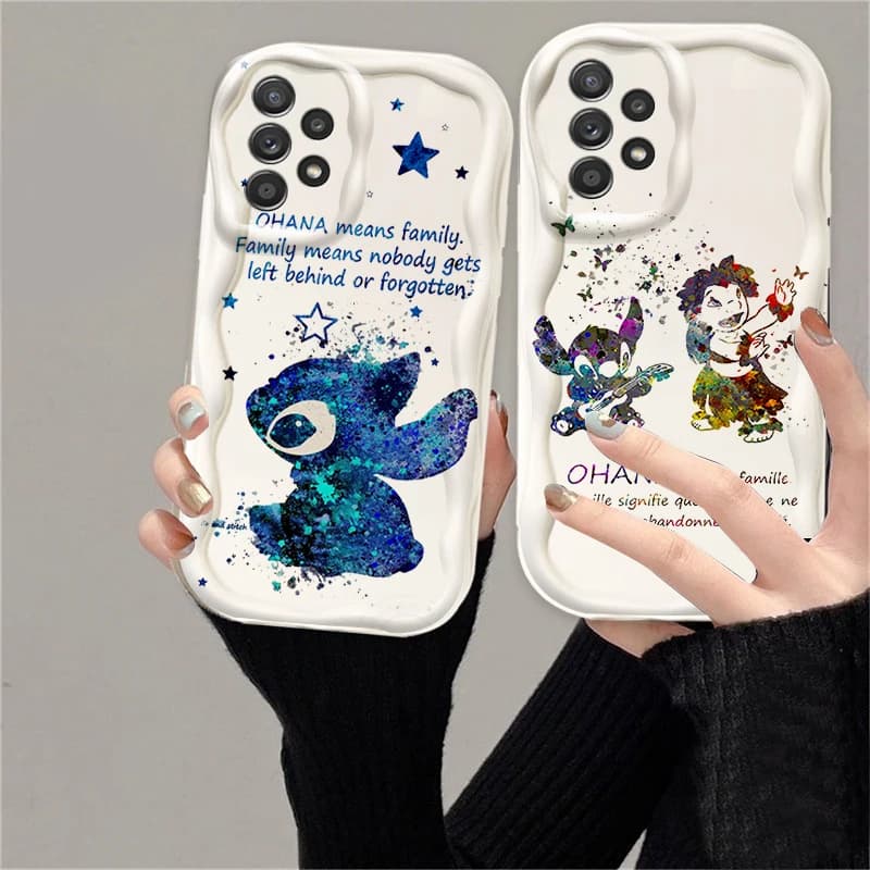 Stitch Anime Ohana For Samsung A55 A54 A53 A52 A35 A34 A33 A32 A25 A24 A23 A22 A21S A15 A13 A14 5G Wave Oil TPU Phone Case