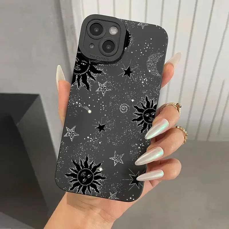 Sun Moon Stars Soft Matte Phone Case For iPhone 14 13 11 15 16 Pro Max 12 Mini XS XR X 8 7 Plus SE 2022 14Pro 13Pro Soft Cover