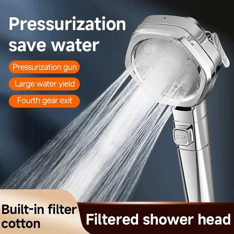 Hexagonal Pressurized Shower Head Four-speed Supercharged Hard ABS Fall-resistant Water Filter Bathroom Accessories