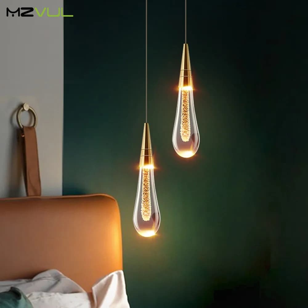 Modern Crystal Water drop LED Chandelier 3W Interior Decoration Lighting Restaurant Bar Gold Powder Transparent Pendant Light