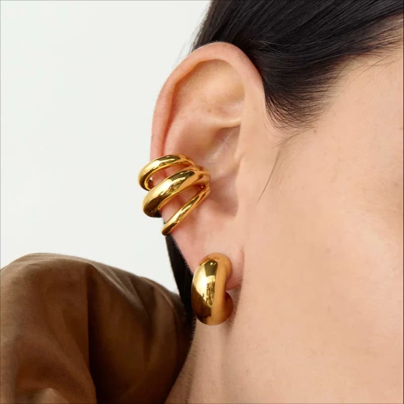 Hot Selling 18K Gold Color Stainless Steel Multilayer Ear Clip Waterproof Metal Unique Fashion Trendy Women Gift