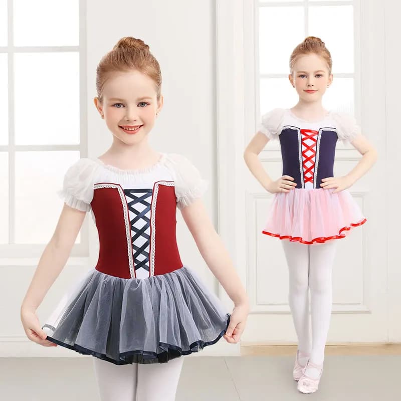 Girls Ballet Dress Puff Short Sleeve Ballet Tutu Dress Kids Ballet Leotard Dress Birthday Dress up Girls Dance Costume Dancewear