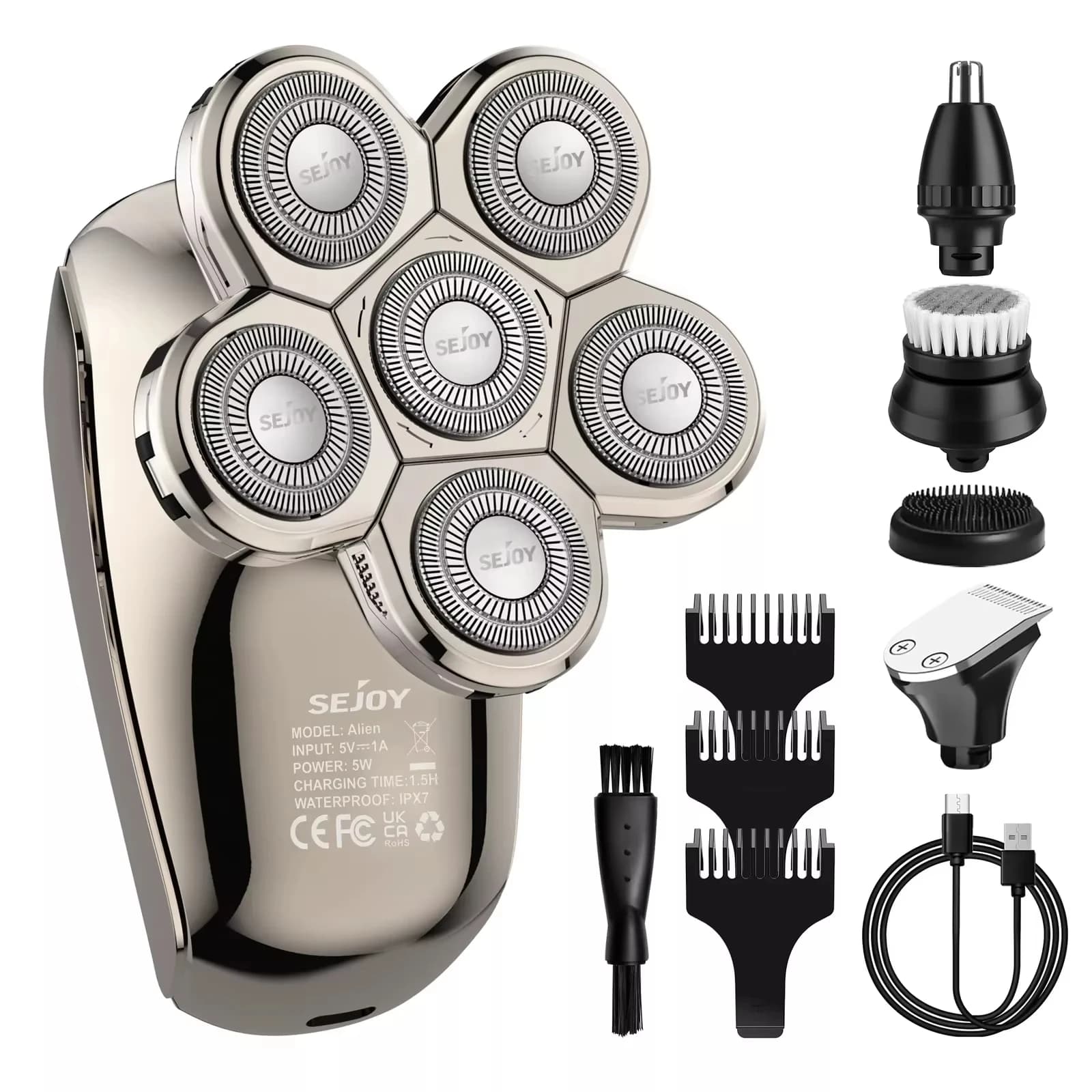 SEJOY Electric Shaver for Men Hair Clipper 5 IN1 Beard Trimmer Bald Head Shaver Wet & Dry Razor Husband Gift Boyfriend