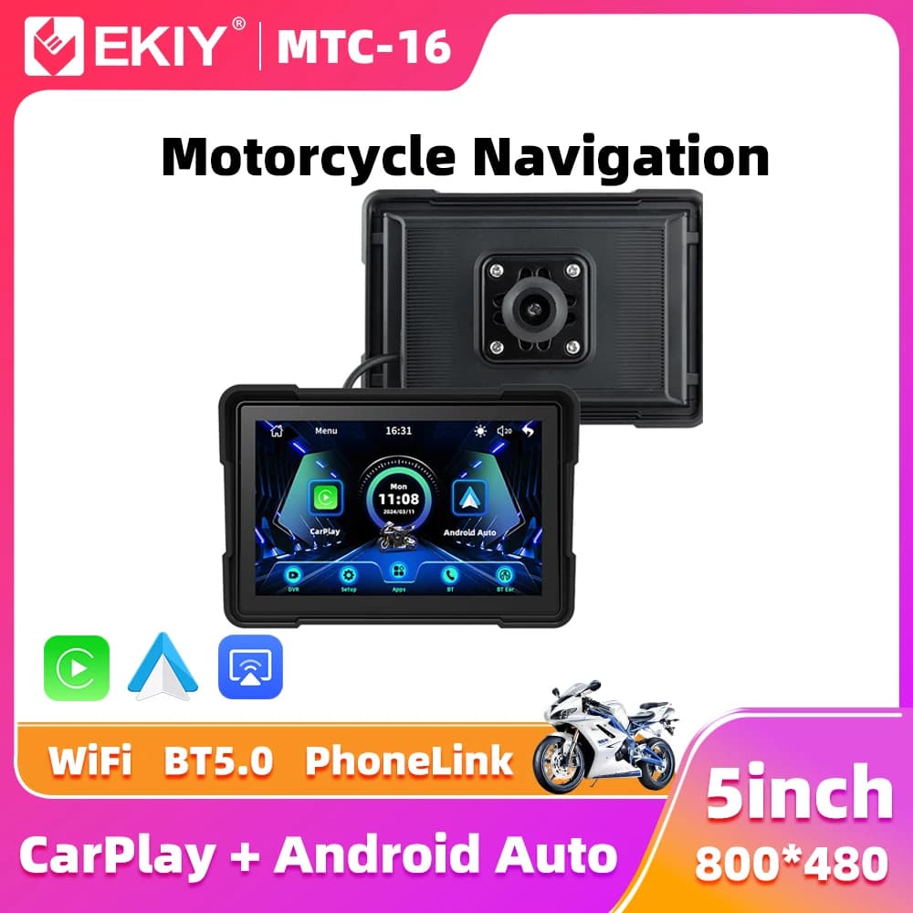 EKIY 5 inch Wireless CarPlay Moto Android Auto Portable Digital Motorcycle Dashboard GPS Navigation Display Screen Monitor BT5.0