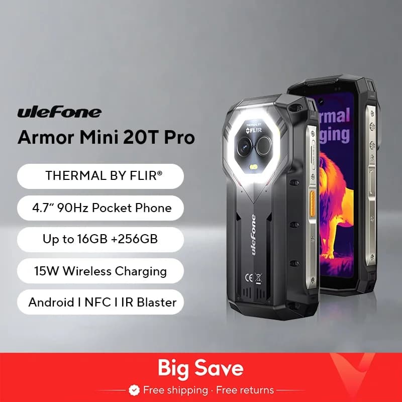 【World Premiere】Ulefone Armor Mini 20T Pro 5G 4.7" Display Rugged Phone LED Light Android 14 Smartphone 6200mAh 16GB+256GB 33W
