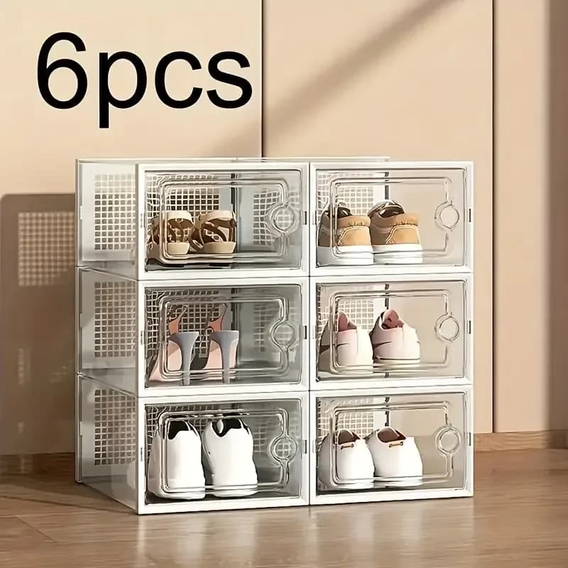 6/12 thick transparent shoe boxes with lids, shoe storage and organizing boxes, foldable and stackable shoe racks, space saving