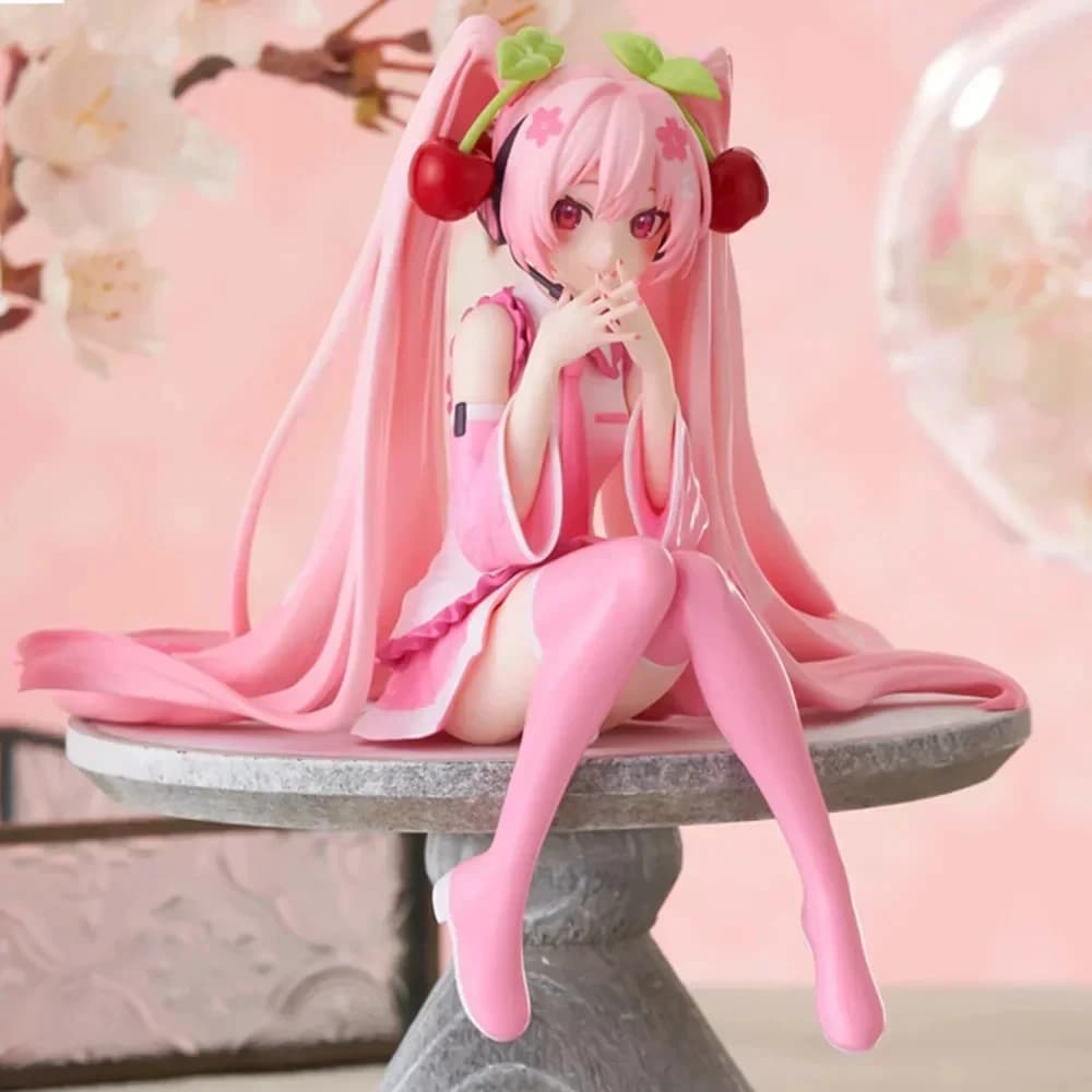 Hot Hatsune Miku Anime figure Pink dress PVC model action toys Cherry pink cherry blossom decoration collect gifts