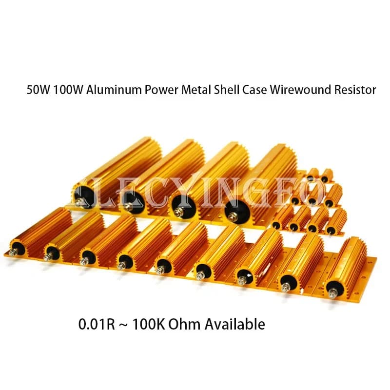 RX24 100W 50W Watt Power Metal Shell Aluminium Gold Resistor 1R 2R 3R 4R 5R 6R 8R 10R 15R 20R 30R 40R 100R 200R 220R Resistance