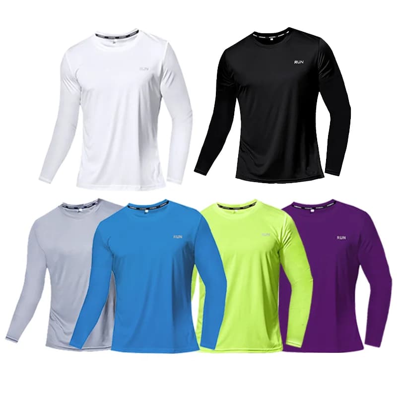 Men's Quick Dry Long Sleeve Gym Running Moisture Wicking Round Neck T-Shirt Training Exercise Gym Sport Shirt Tops Lightweight