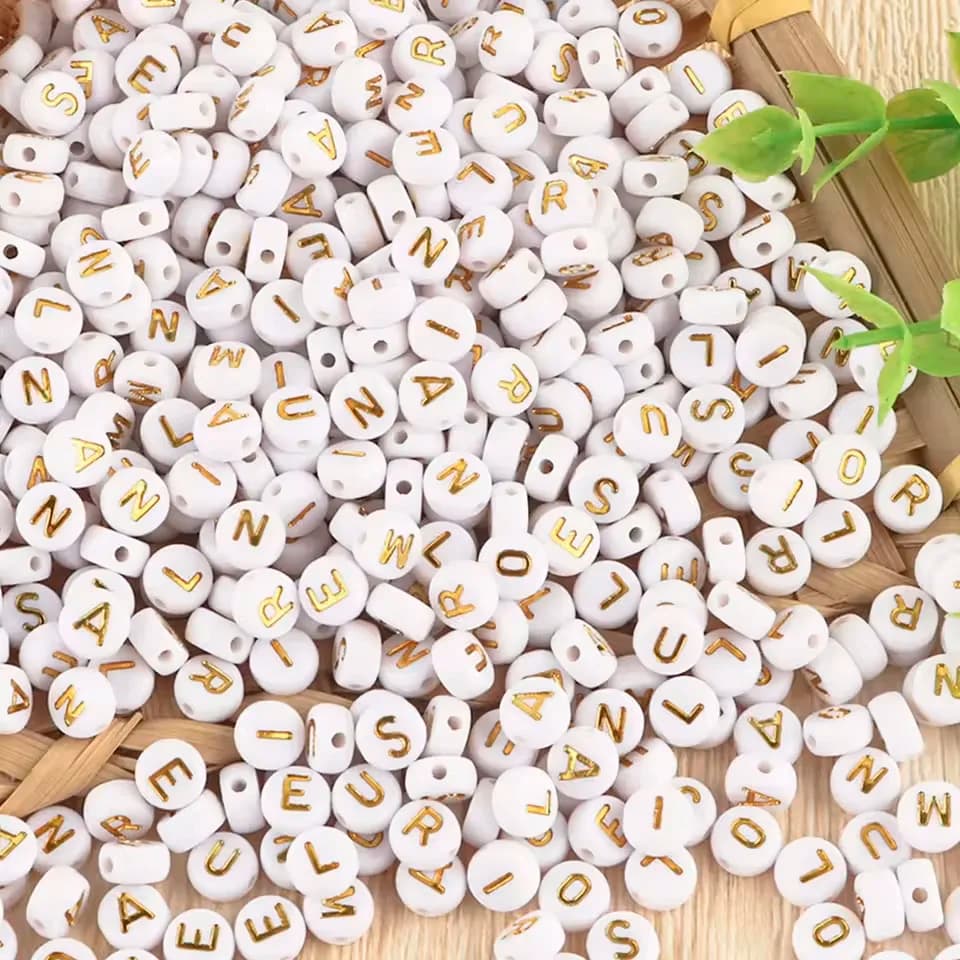 100pcs Mixed 7mm White Gold Color Round Flat Alphabet Loose Beads Letter Acrylic Beads For Jewelry Making Diy Bracelet Necklace