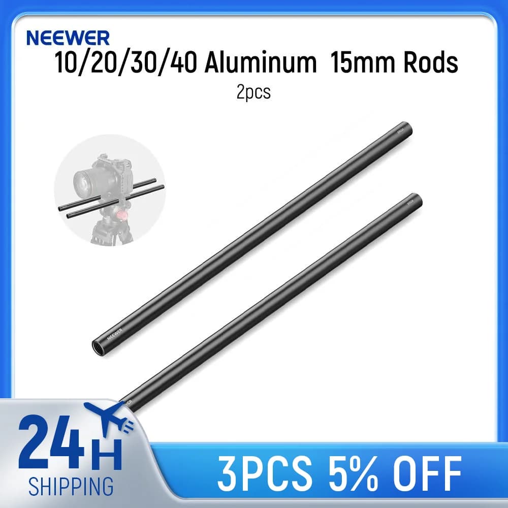 NEEWER 2pcs 10/20/30/40 Rod Aluminum Alloy Extendable 15mm Extension Rods for 15mm LWS Rod Rail System Shoulder Rig Baseplate