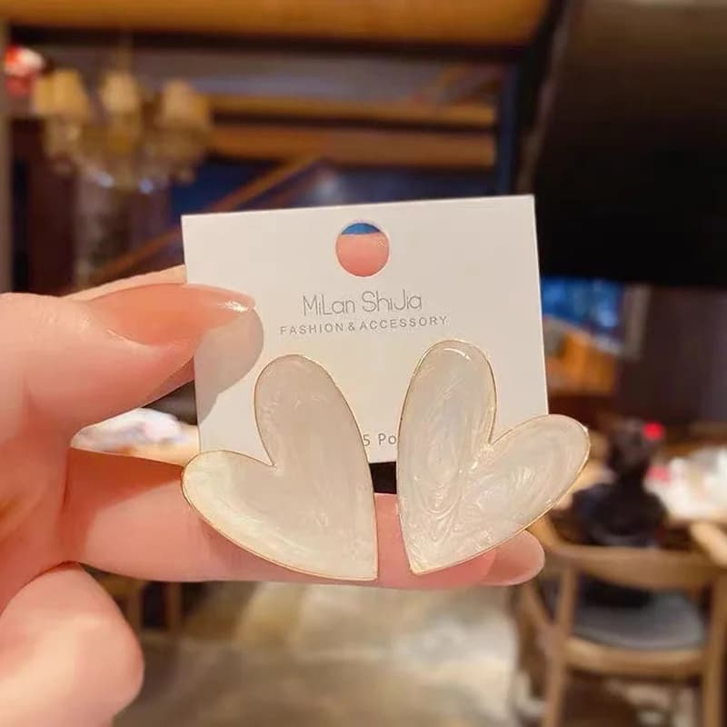 Big Heart Love Earrings For Women Girl Minimalist White Green Color Pattern Graffiti Glaze Stud Earrings Aesthetic Jewelry