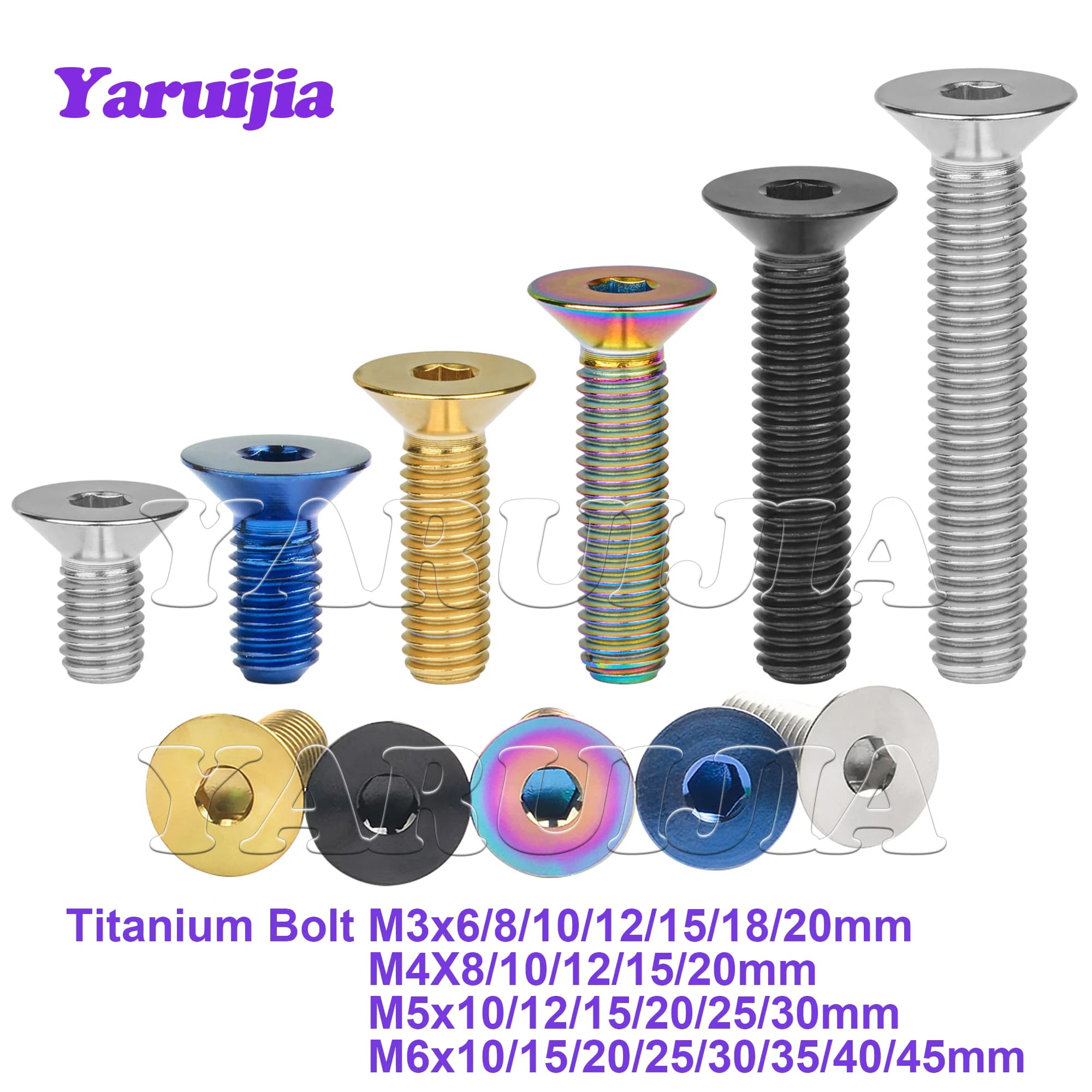 Yaruijia Titanium Bolts M3/M4/M5/M6x6/8/10/12/15/18/20/25/30/35/45mm Countersunk Inner Hexagon Socket Head Fastener for Bicycle