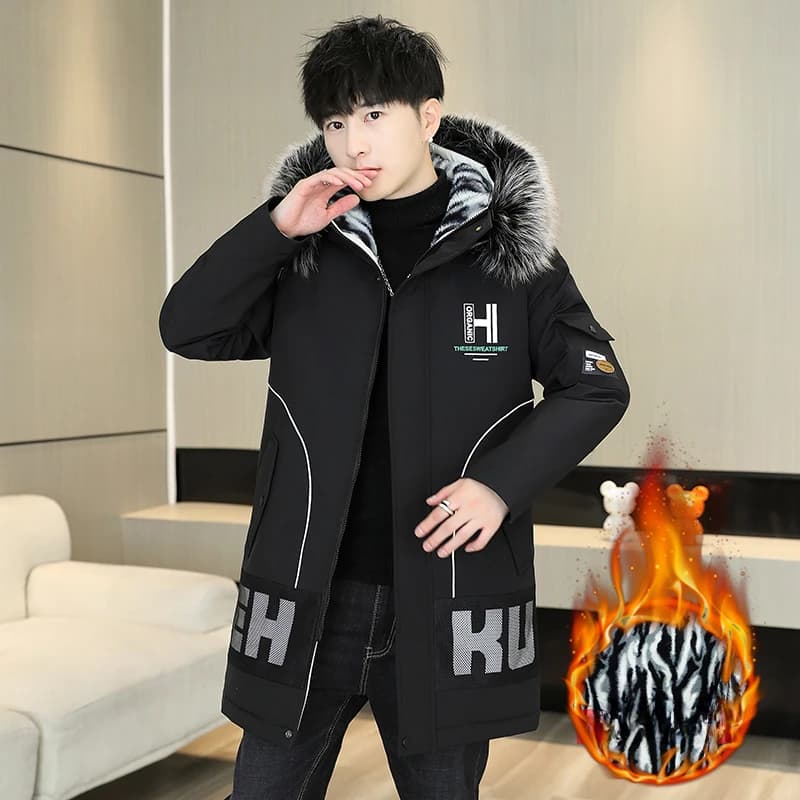 Men's Down Parka Autumn Winter Medium Long Styles Thickening Warm Outdoor Ski Hooded Fur Collar Trench Coat Men's padded Clothes