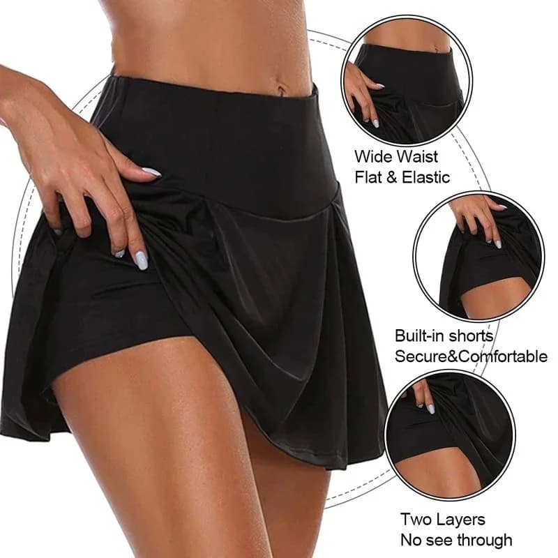 Sports short skirt for women, anti glare outdoor fitness skirt, pleated fake two-piece high waisted yoga skirt, and waist cinchi