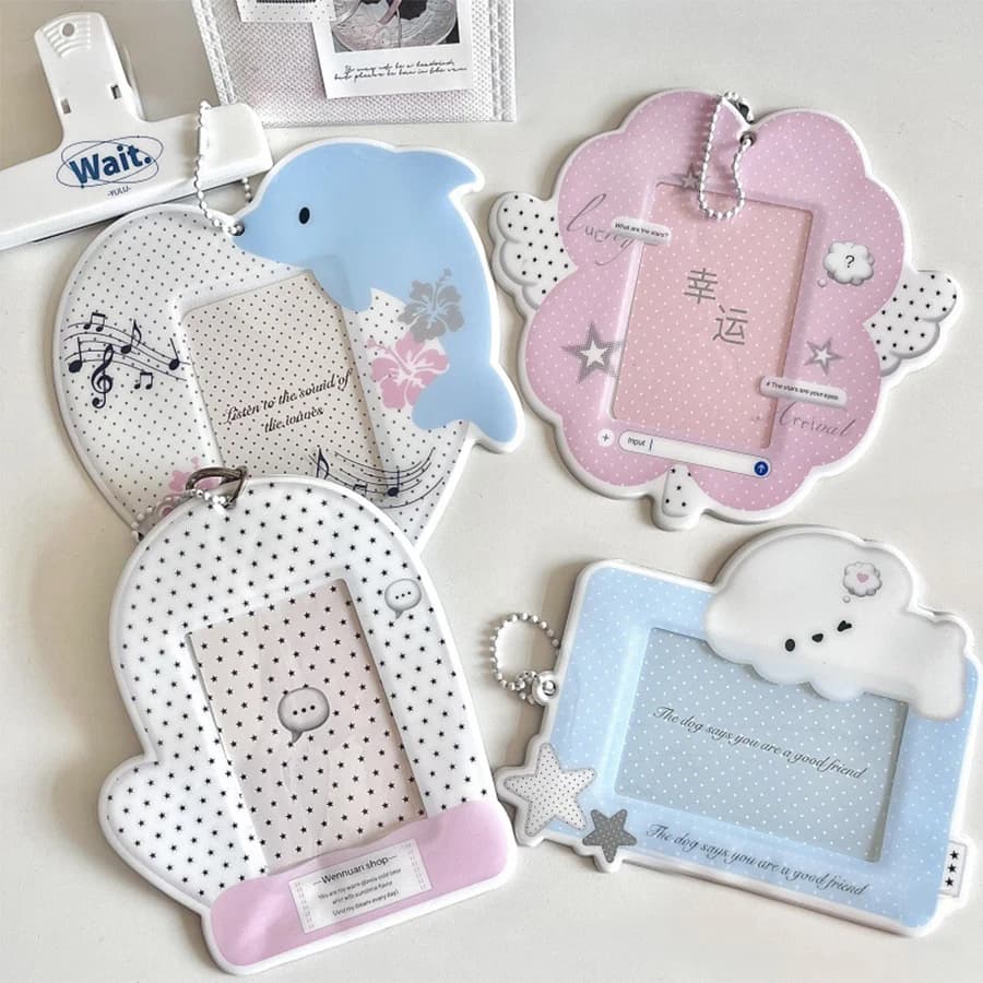 Cute Kpop Photocard Holder with Keychain 3 inch Mini Photo ID Card Holder Protector Stationery