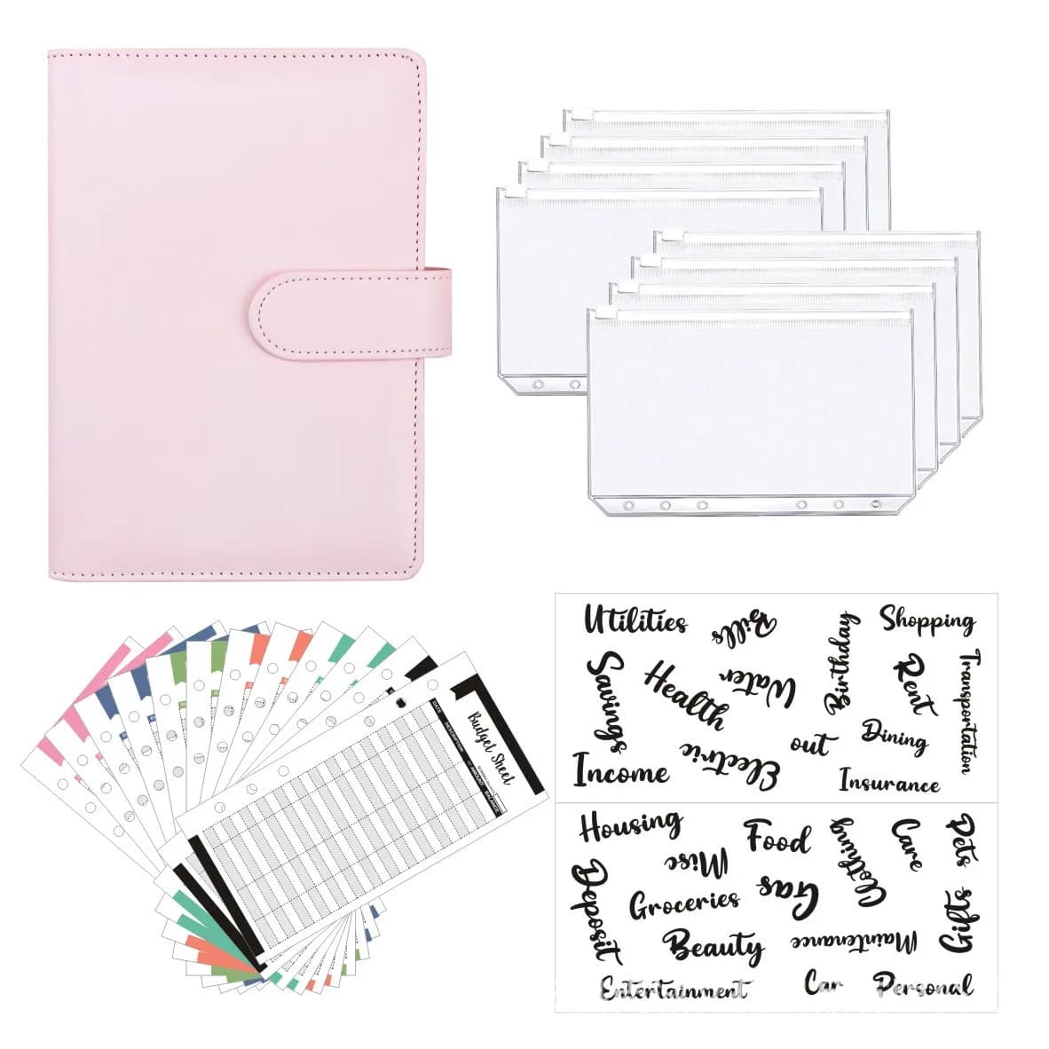 A6 Budget Binders Planner 6 Hole 8 Zipper Envelopes 2 Stickers in One NoteBook Wallet For Save Money Organizer Cash System