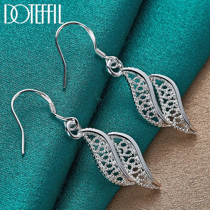 DOTEFFIL 925 Sterling Silver Leaves Leaf Drop Earring For Woman Lady Wedding Engagement Party Fashion Jewelry