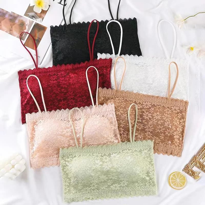 Sexy Lace Sunflower Sling Wrapped Chest Padded Crop Top Summer Underwear Bra Spaghetti Strap Ladies Bralette Top Women Tube Tops