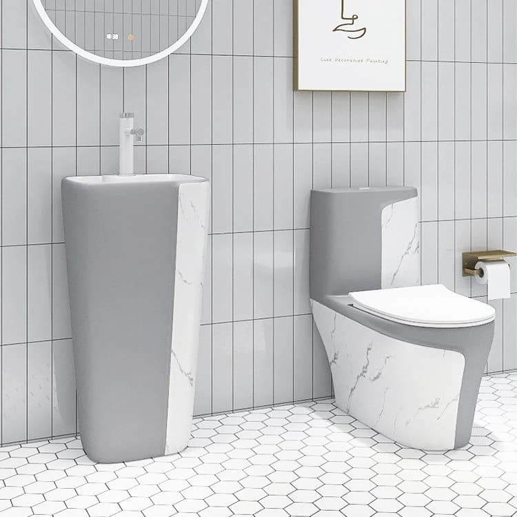 Modern Sanitary Ware Luxury Dual Flush Bathroom One Piece Grey Marble Pattern Ceramic WC Toilet