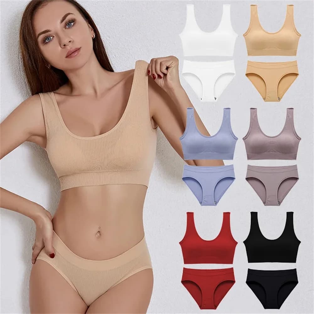 Sexy Women's Seamless Top Set, Low Waisted Underwear, Wireless Underwear, Backless Suit, Underwear, Underwear, Padded Bra Set 
