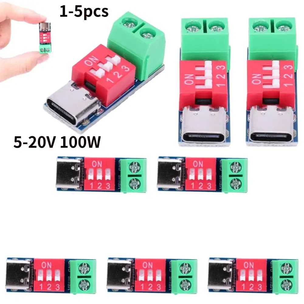 PD Fast Charging Test Board 5-20V Adjustable PD Trigger Board Module USB Type-C 100W Voltage Connetor Power Supply Accessories