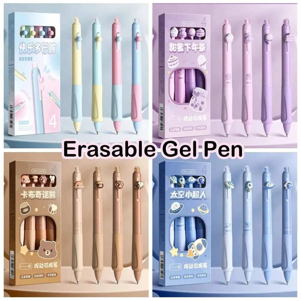 Erasable Pen 0.5mm Neutral Pen Cartoon Black Blue Ink Thermal Eraser Press Pen Office Supply (Random 1PC)