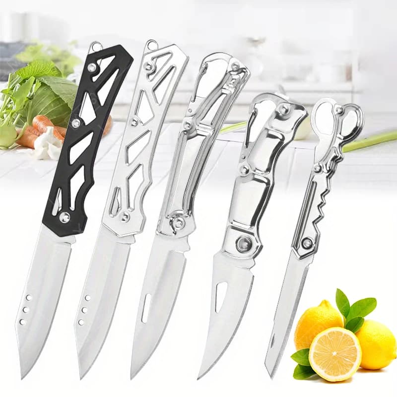 5PCS Pocket Folding Fruit Knife Set Stainless Steel Knife with Non-slip Handle for Kitchen Accessories Meat Fish Cooking