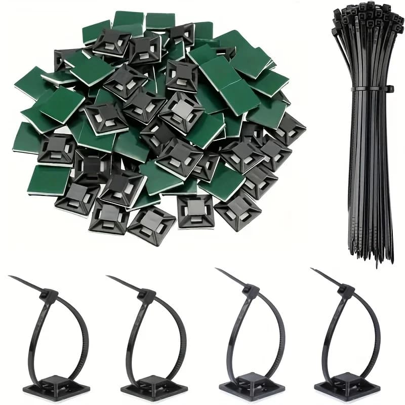 160pcs Zip Tie Mounts Self-Adhesive Backing Cable Organizer Management Clips Wall Anchors for Secure Wire Holding Light fixation