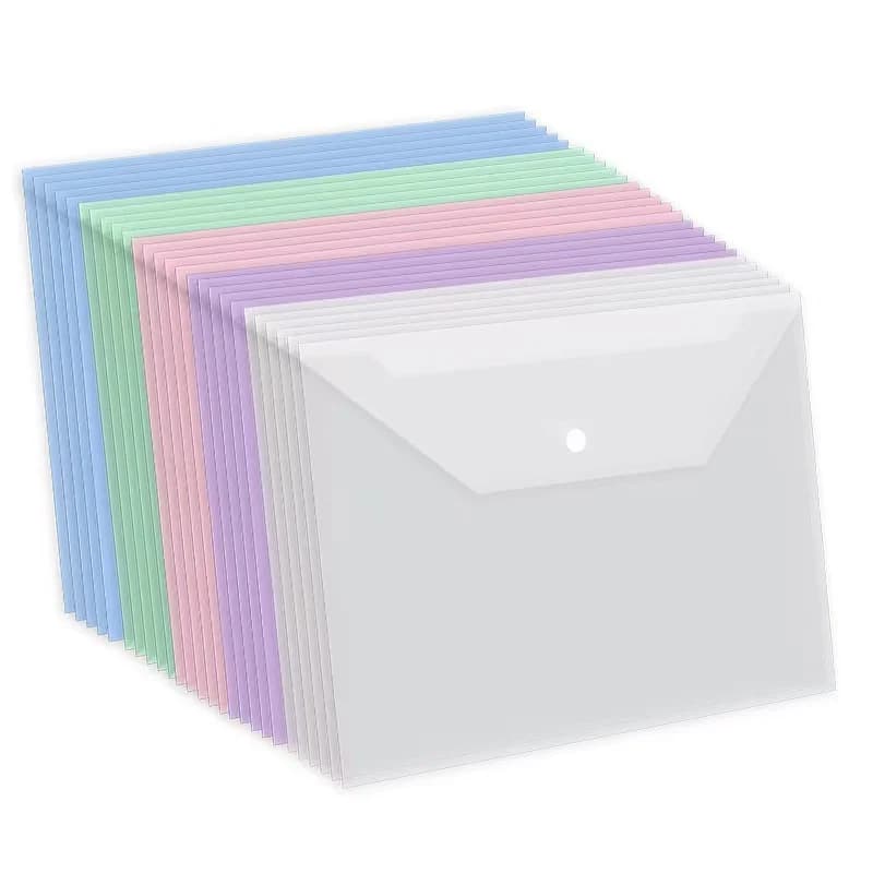 5 Pieces Snap File Bag Plastic 16C A4 Paper Storage Folder PP Transparent Portfolio Policy Briefcase With Label