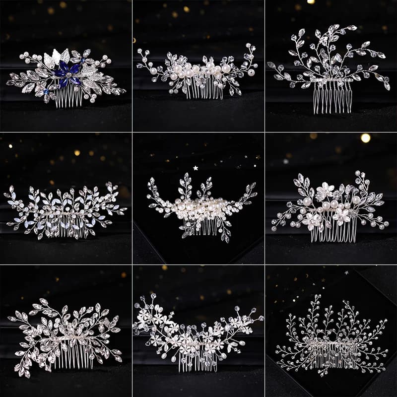 Silver Color Pearl Crystal Wedding Hair Combs Bride's hair ornament Crystal Women Brid hair comb Pearl comb wedding headdress