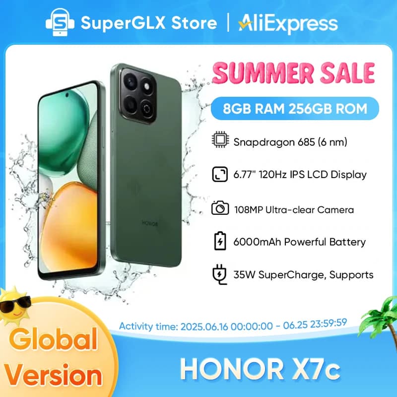 2024 New HONOR X7c 4G Global Version Snapdragon 685 6.77" 120Hz IPS LCD Display 108MP Dual Camera 6000mAh Long Battery IP64