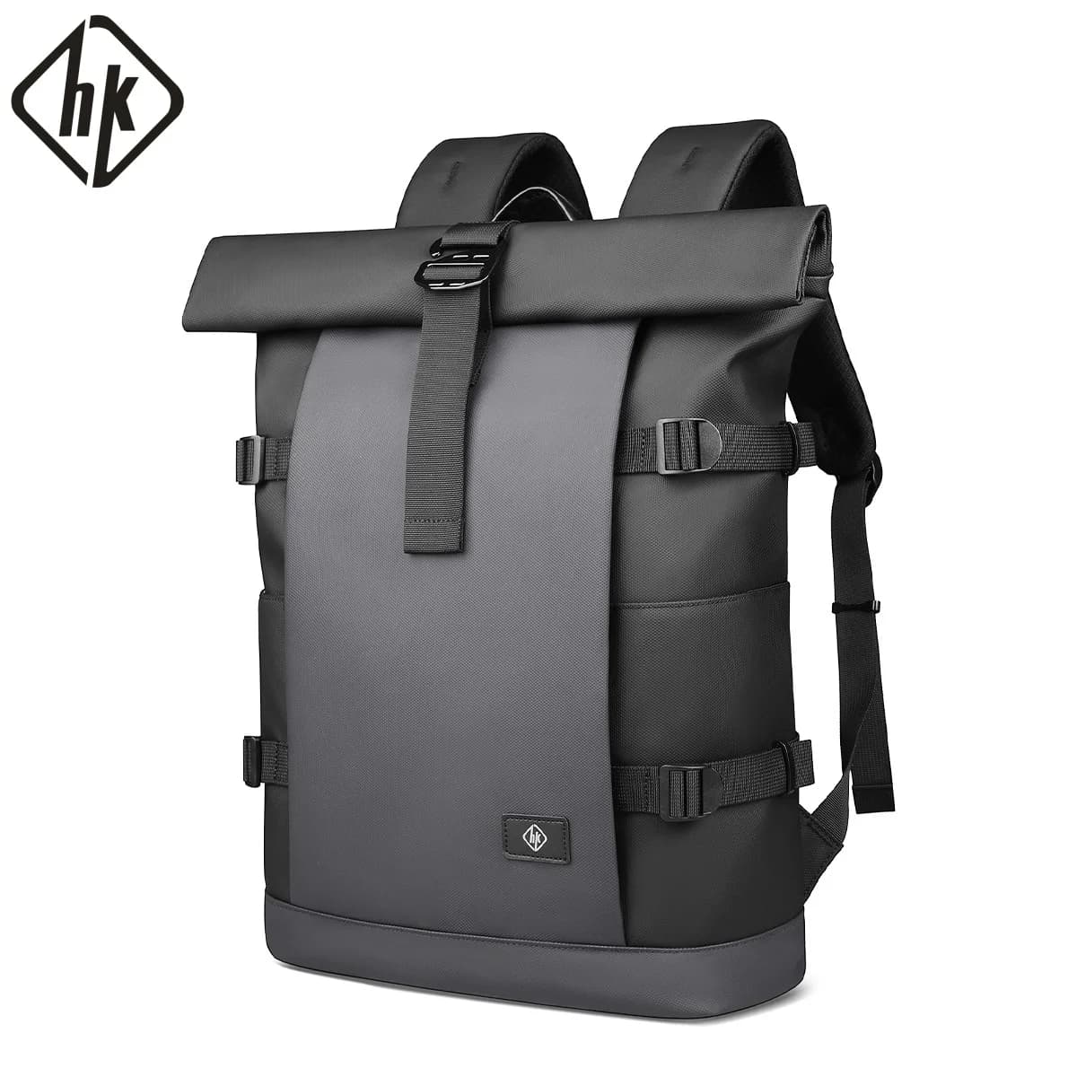 HK Waterproof Roll-Top Backpack for Men Large Capacity Expandable 17 Inch Laptop Bag Leisure Travel Backpack Hiking Camping Bags