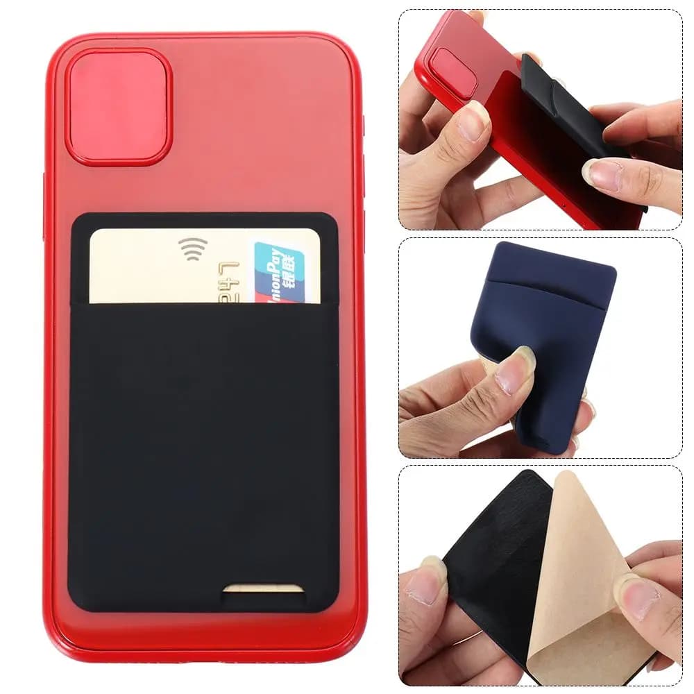 Elastic Bags Purse Stick On Silicone Sticker Card Sleeves ID Credit Card Holder Phone Wallet Case Cellphone Pocket