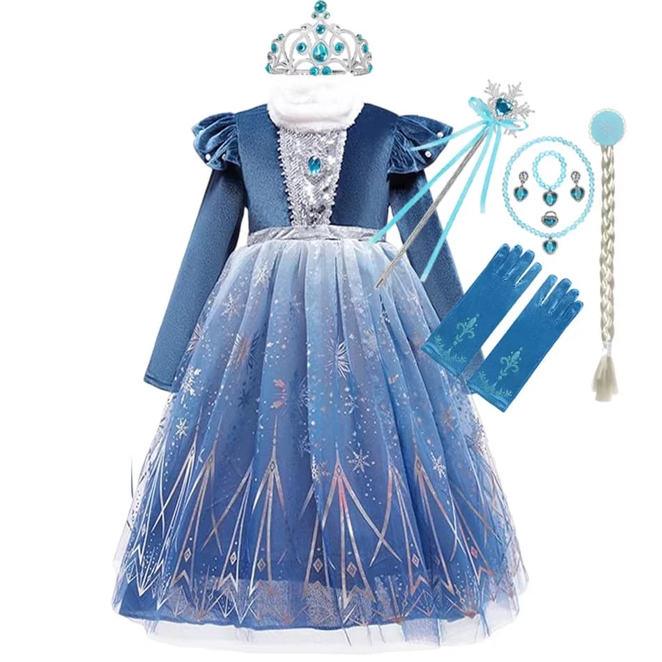 Winter Elsa Princess Dress Kid Girl Snow Quee Vestido Cosplay Clothing Elza Halloween Christmas Costume 2-8T