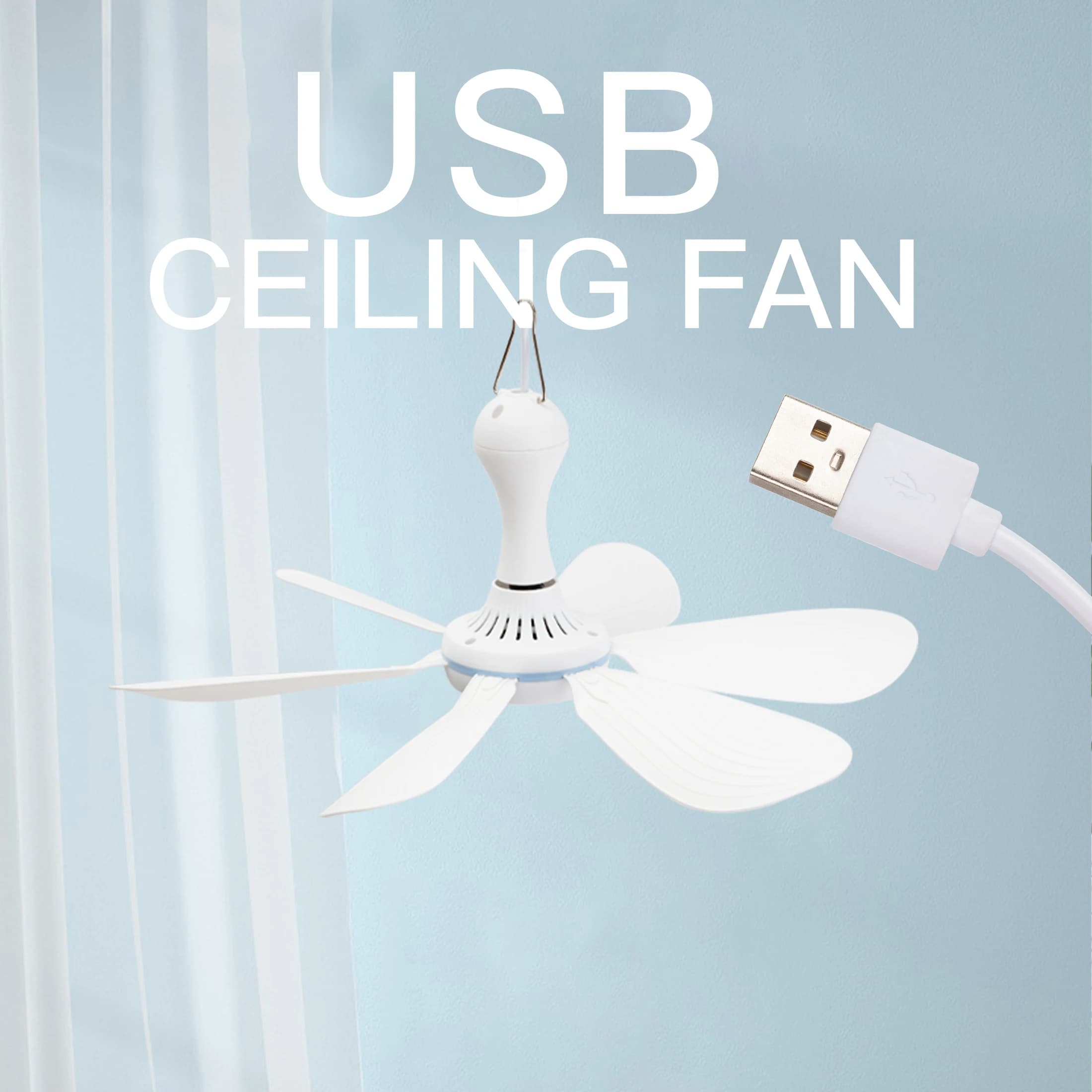 Silent 6 Leaves USB Powered Ceiling Canopy Fan with Remote Control Timing 4 Speed Hanging Fan for Camping Bed Dormitory Tent New