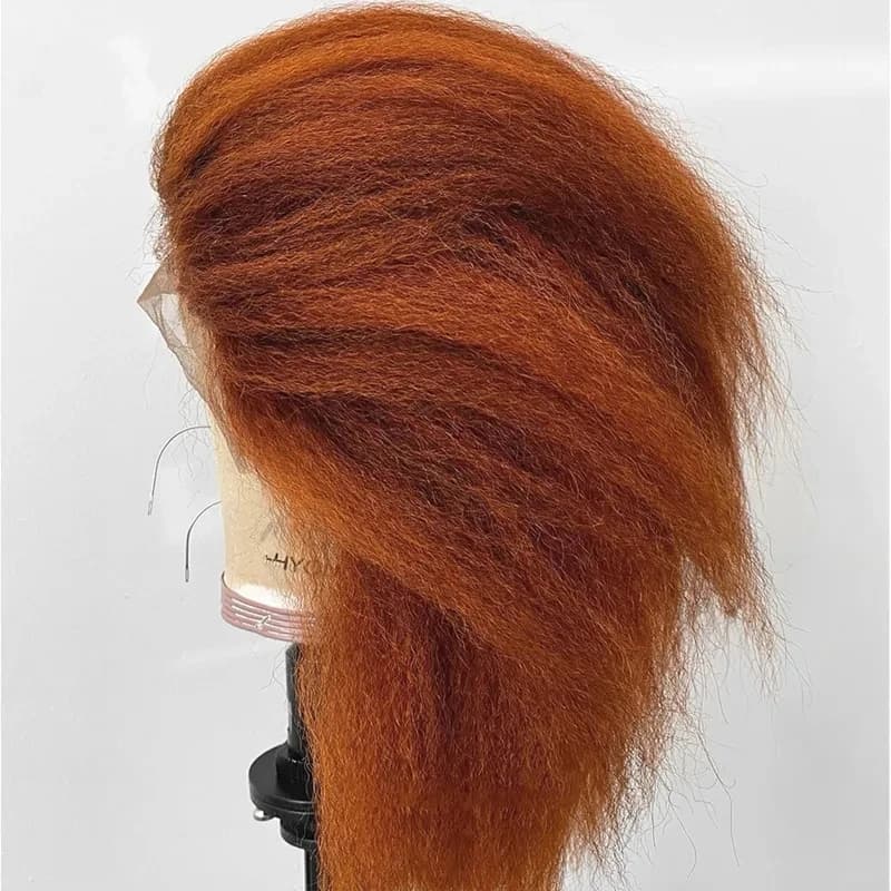 Long 30 Inch Soft Orange Ginger Kinky Straight Hair Wig For Women Synthetic Hairline Yaki Straight Lace Front Wig