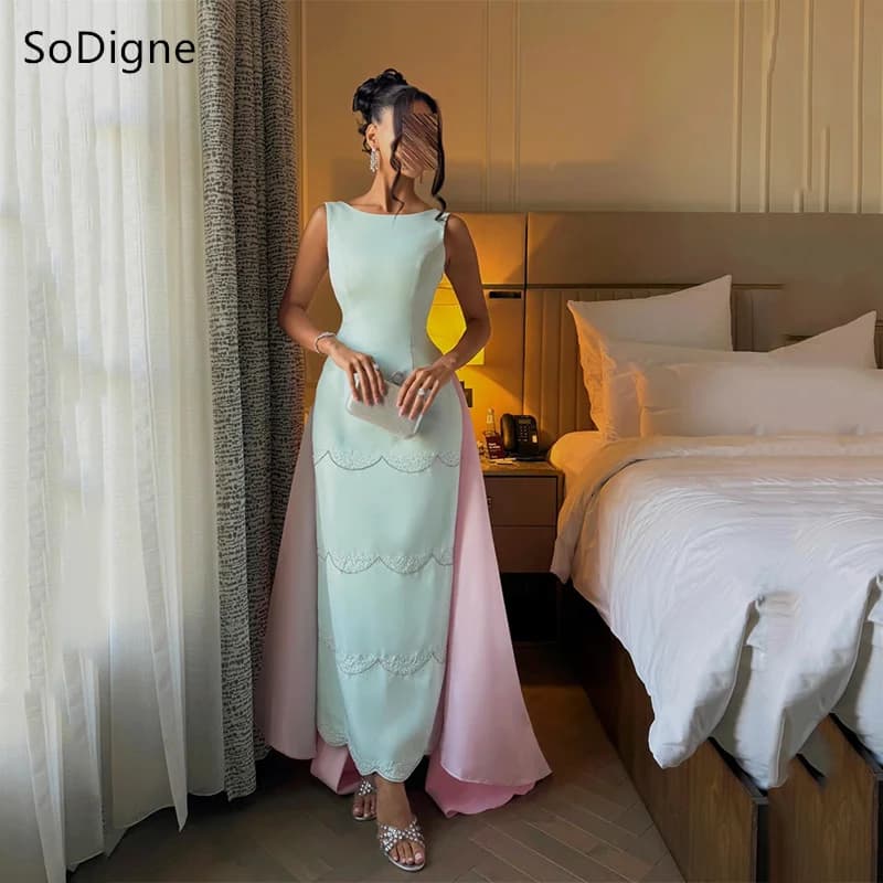 SoDigne Mermaid Evening Dresses O-Neck Pink Tailing Ankle-Length Party Dress Spaghetti Strap Formal Prom Gowns Customized