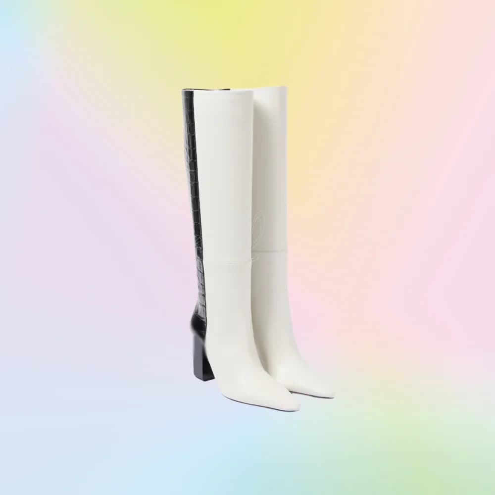 Black and White Patchwork Boots Mixed Color Knee High Chunky Square High Heel Shoes for Women Shoes 2024 Zapatos Para Mujere