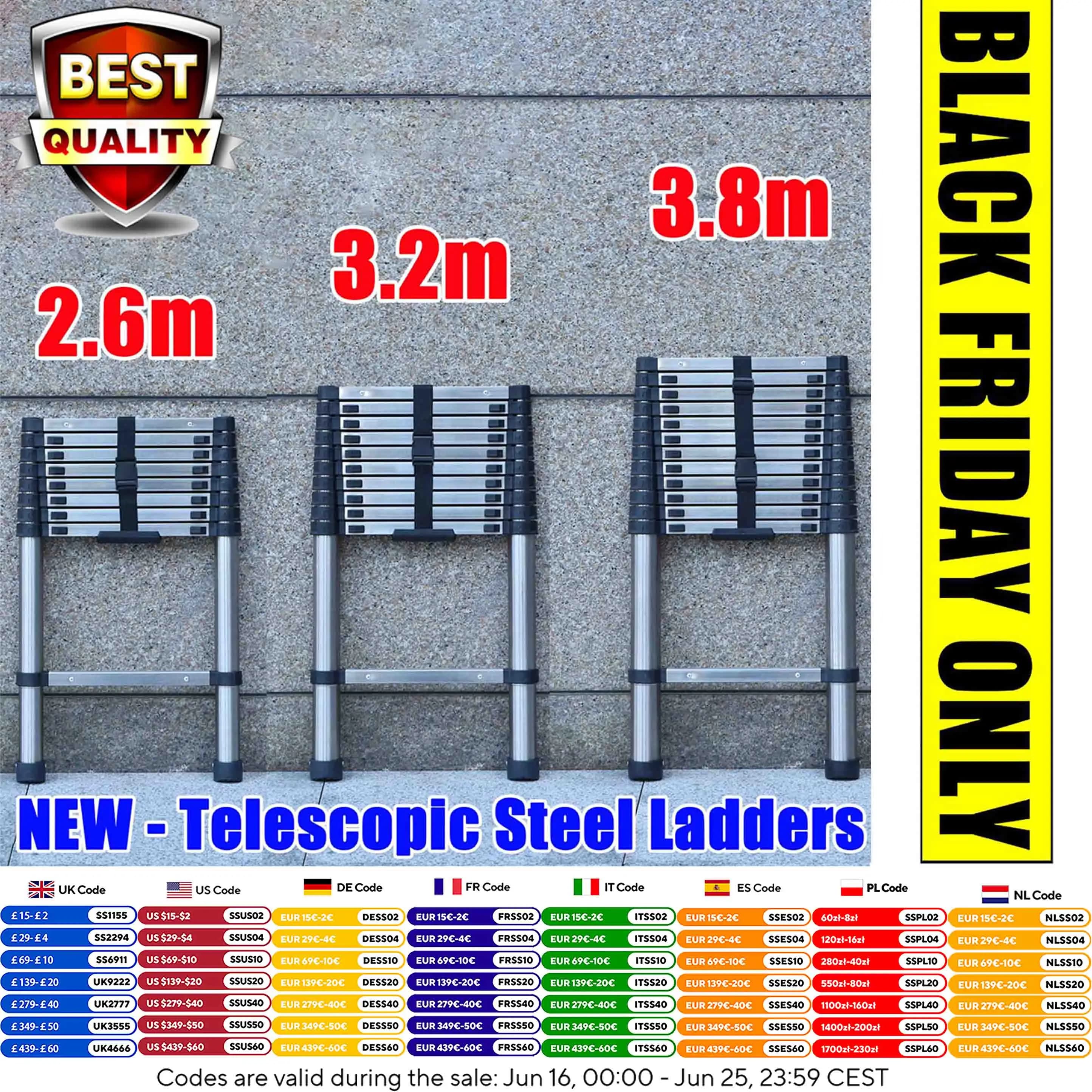 Telescopic Ladder Stainless Steel,load 150kg, Convenient Extendable ,For Pulling Walls, Changing Light Bulbs,Repairing Roofs,RV