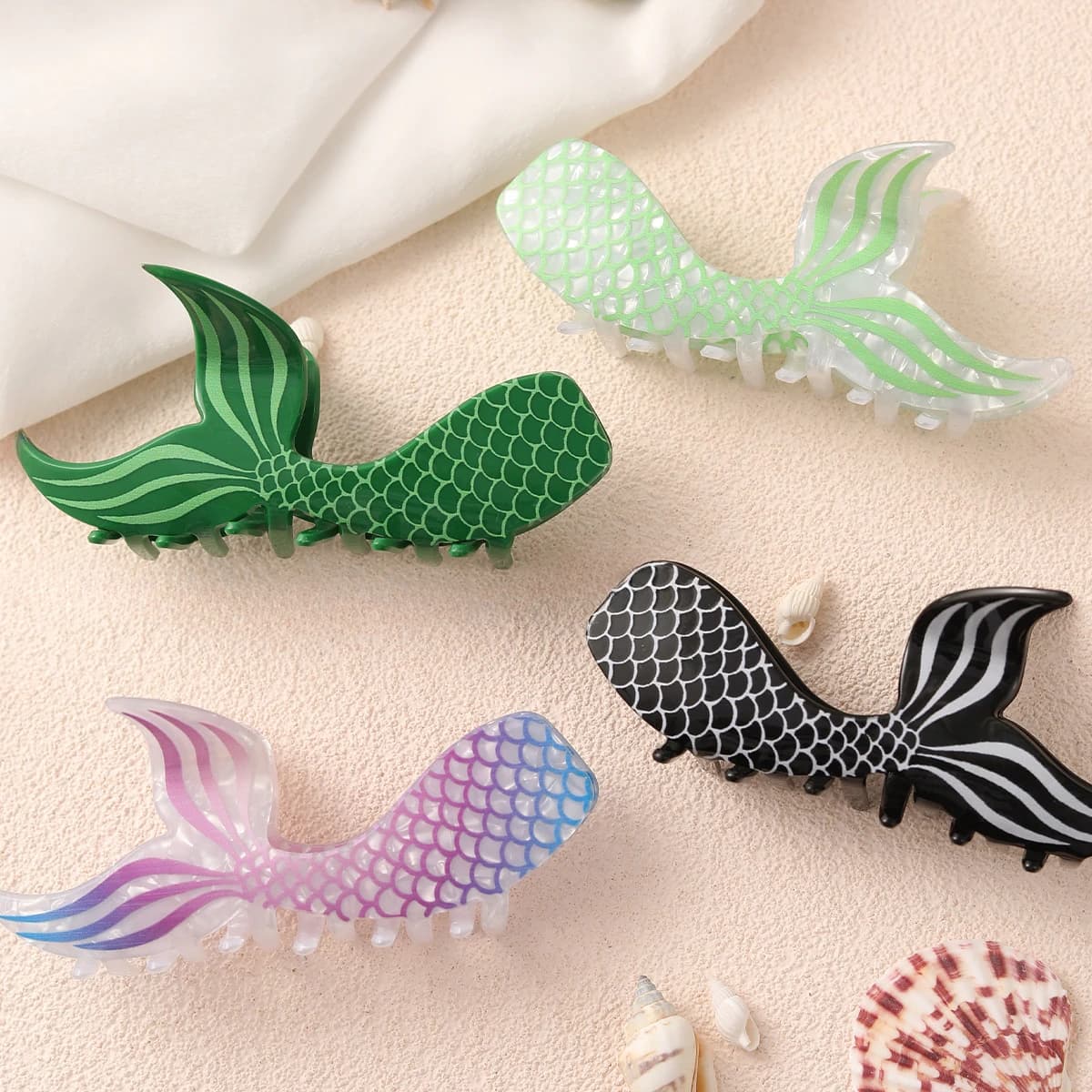 DuoShang New Ocean Series Mermaid Tail Hair Claw Acetate Claw Clips Colorful Fish Tail Crab Hair Clip for Women Hair Accessories