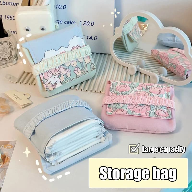 Sanitary Napkin Bag Lovely Women Flower Pattern Sanitary Pad Organizer Purse Napkin Towel Storage Bags Cosmetic Pouch Case