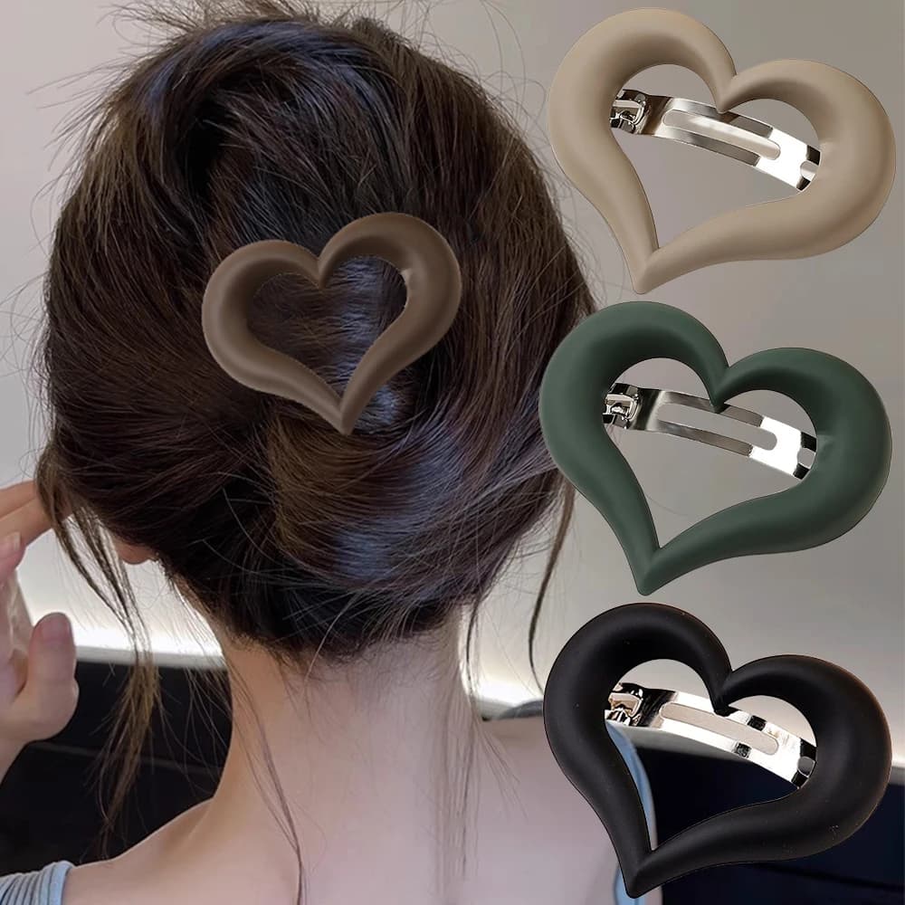 Solid Color Love Matte Spring Hairpins Hair Clip Barrettes For Women Hairgrips Vintage Girls Headband Ponytail Hair Accessories