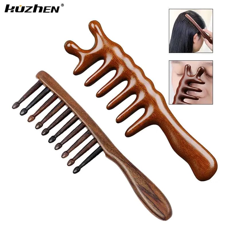 1Pc Natural Wooden Comb Meridian Massage Anti-static No-snags Wide Tooth Comb For Women Girl Straight Curly Hair