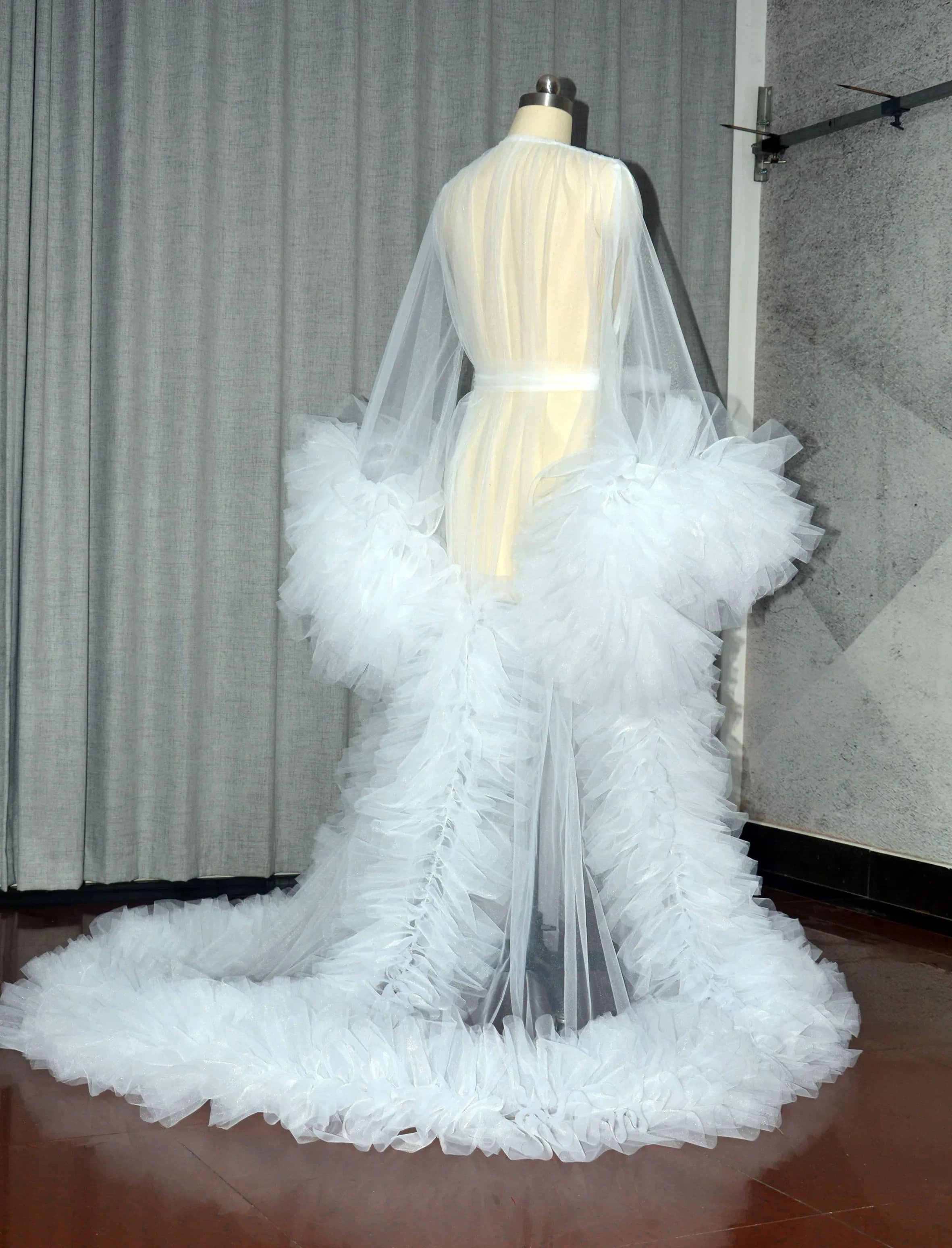 White Bridal Robe Maternity Dresses Women Long Tulle Bathrobe Dress Photo Shoot Birthday Bride Wed Fluffy Party Sleepwear