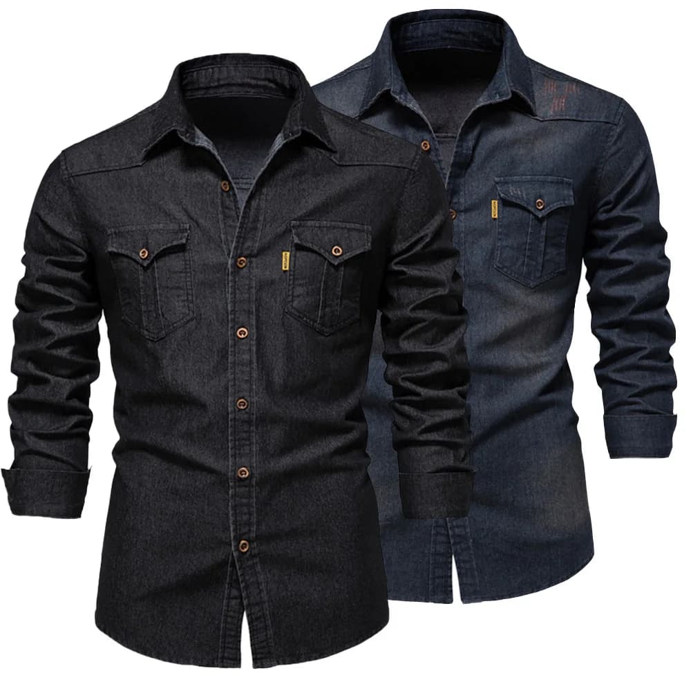 Fashion Autumn Cotton Denim Shirts Men Casual Long Sleeve Quality Cowboy Shirt Solid Color Slim Fit Elastic Jean Shirts for Men