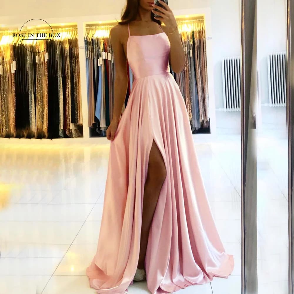 Elegant Dusty Rose Long Prom Dresses For Women 2025 Sexy Backless Side Slit Halter Satin Evening Party Gowns Vestidos De Gala