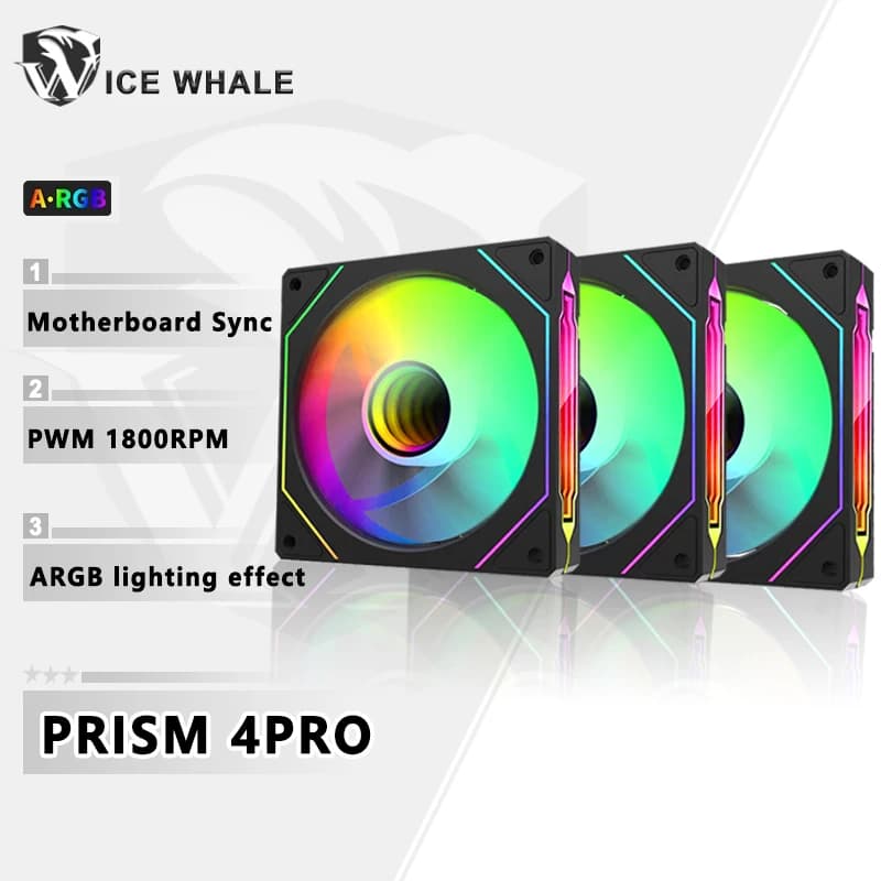 ICE Whale Prism 4 PRO PC Case Fan 120mm 5V 3Pin ARGB Cyclic Mirror Light Effect PWM 800-1800RPM Quiet Cooling Fan