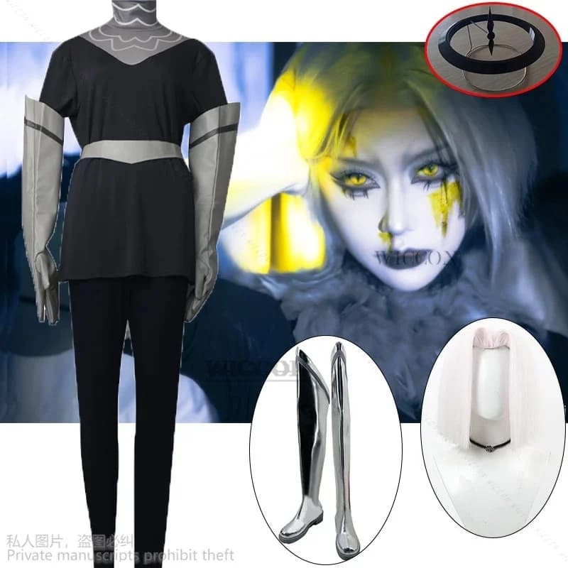 Hazbin Lute Wig Halo Black Angel Cosplay Costume Shoes Hotel Fight Boots Halloween Carnaval Party Silver Color Anime Cosplay Wig